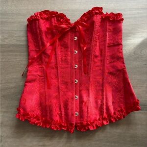 Adore Me Red Brocade Bustier with Ruffles
